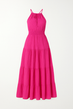 Robe Midi à Col Halter Smockée | Rose Intense | Légère & Fluide
