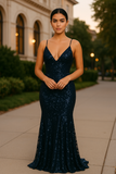 Robe de Soirée à Sequins | Bleu Marine | Élégante & Brillante