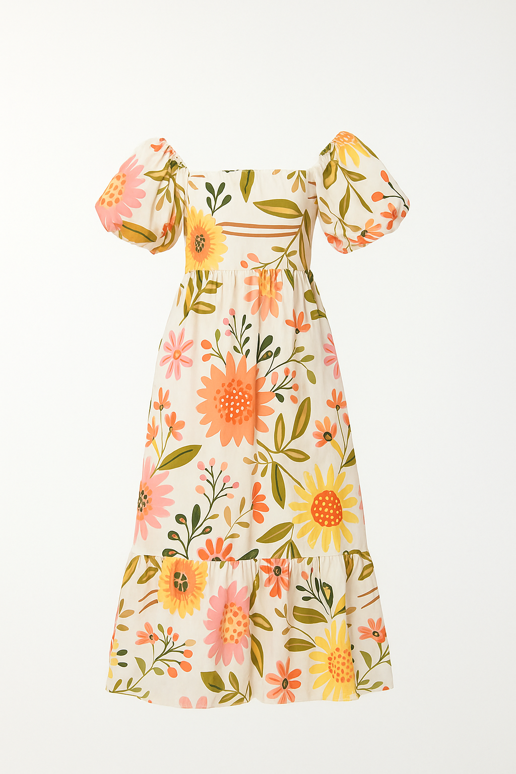 Robe Longue Fleurie | Manches Bouffantes | Colorée & Légère