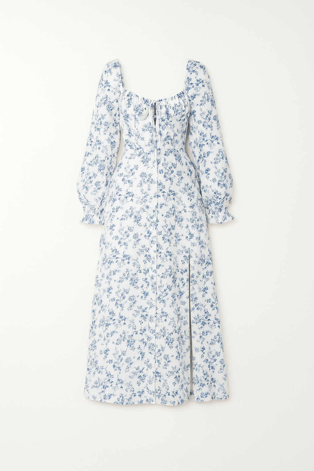 Robe midi fleurie fendue | Blanc & Bleu | Élégance estivale féminine
