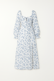 Robe midi fleurie fendue | Blanc & Bleu | Élégance estivale féminine