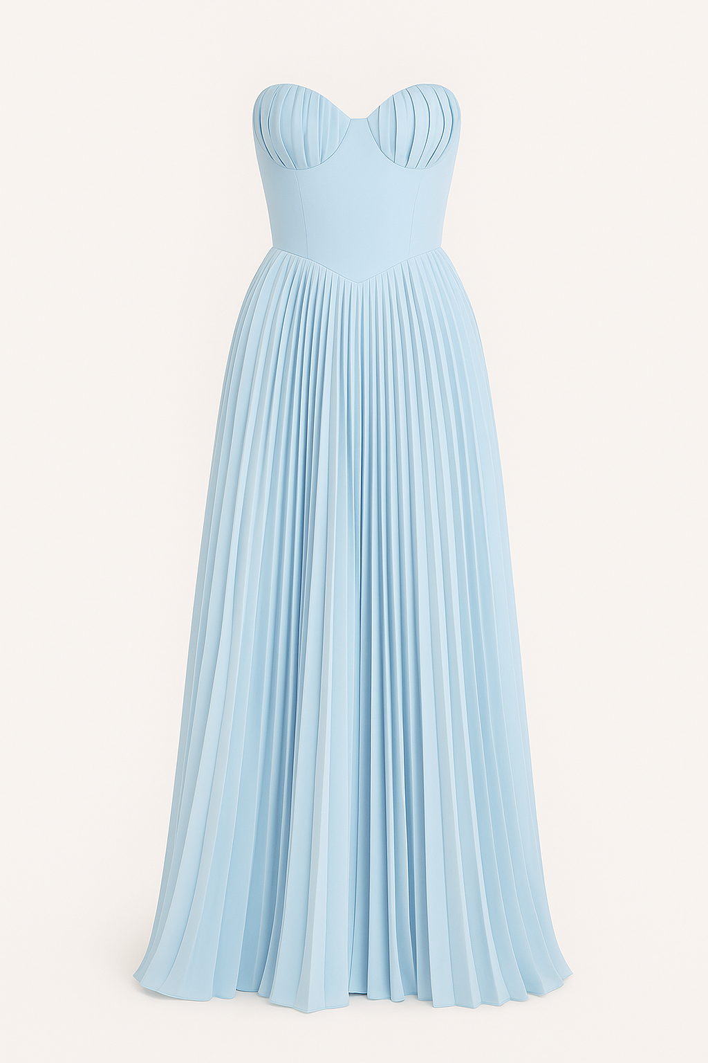 Robe bustier plissée longue | Bleu ciel | Élégance aérienne pour mariages & soirées d'été