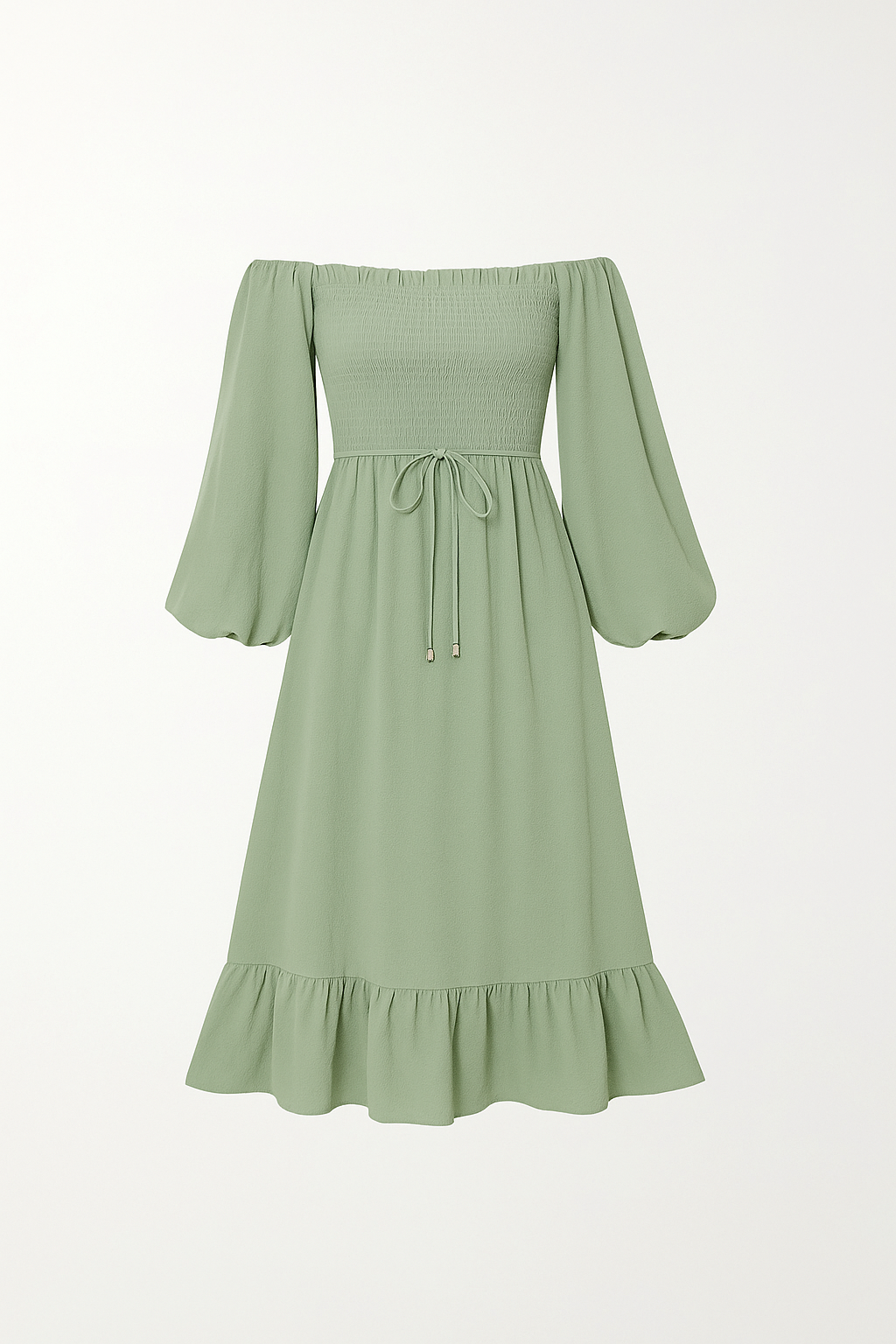Robe Midi à Encolure Carrée Smockée | Coupe Fluide | Manches Bouffantes Romantiques