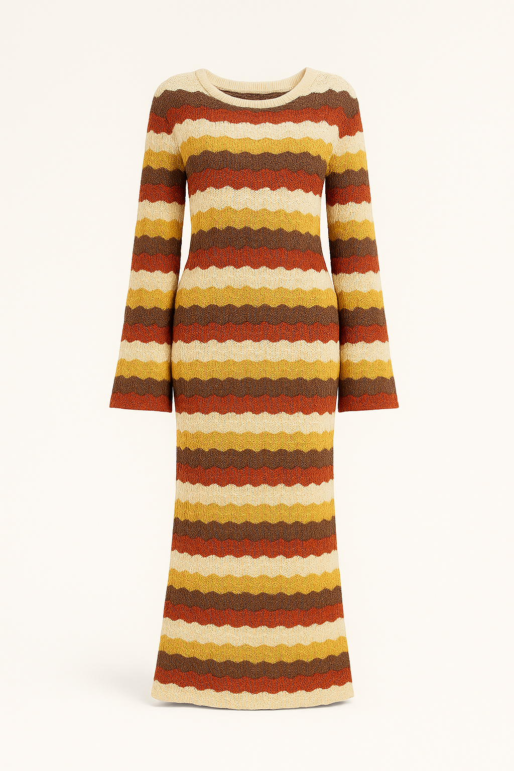 Robe Longue en Maille Crochet à Rayures | Style Rétro | Élégance Décontractée