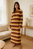 Robe Longue en Maille Crochet à Rayures | Style Rétro | Élégance Décontractée
