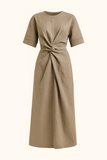 Robe Midi en Lin | Détail Noué à la Taille | Minimalisme Élégant