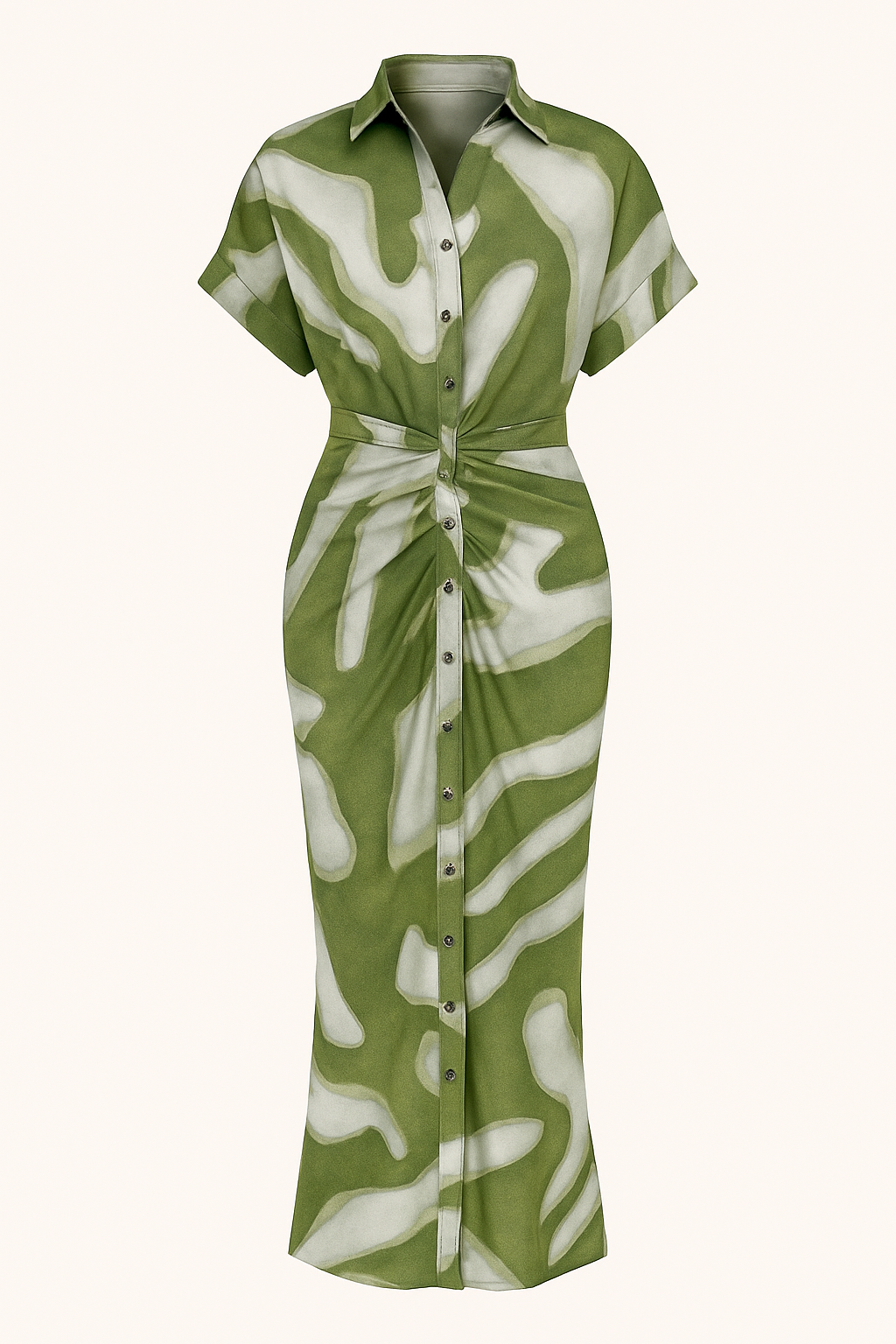Robe Midi Satinée à Nœud Frontal | Imprimé Abstrait | Fluide et Audacieuse