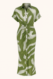 Robe Midi Satinée à Nœud Frontal | Imprimé Abstrait | Fluide et Audacieuse