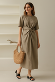Robe Midi en Lin | Détail Noué à la Taille | Minimalisme Élégant