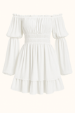 Robe Courte en Mousseline Épaules Dénudées | Blanche | Fluide et Féminine