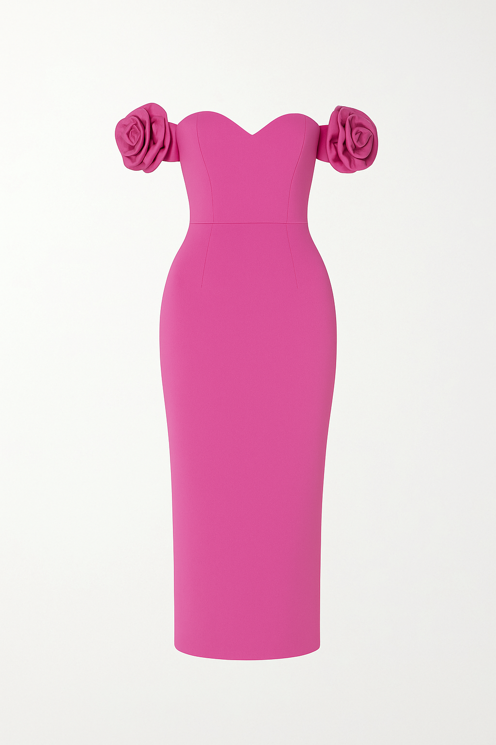 Robe Midi Épaules Dénudées avec Manches Roses | Élégante | Féminine et Chic