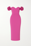 Robe Midi Épaules Dénudées avec Manches Roses | Élégante | Féminine et Chic