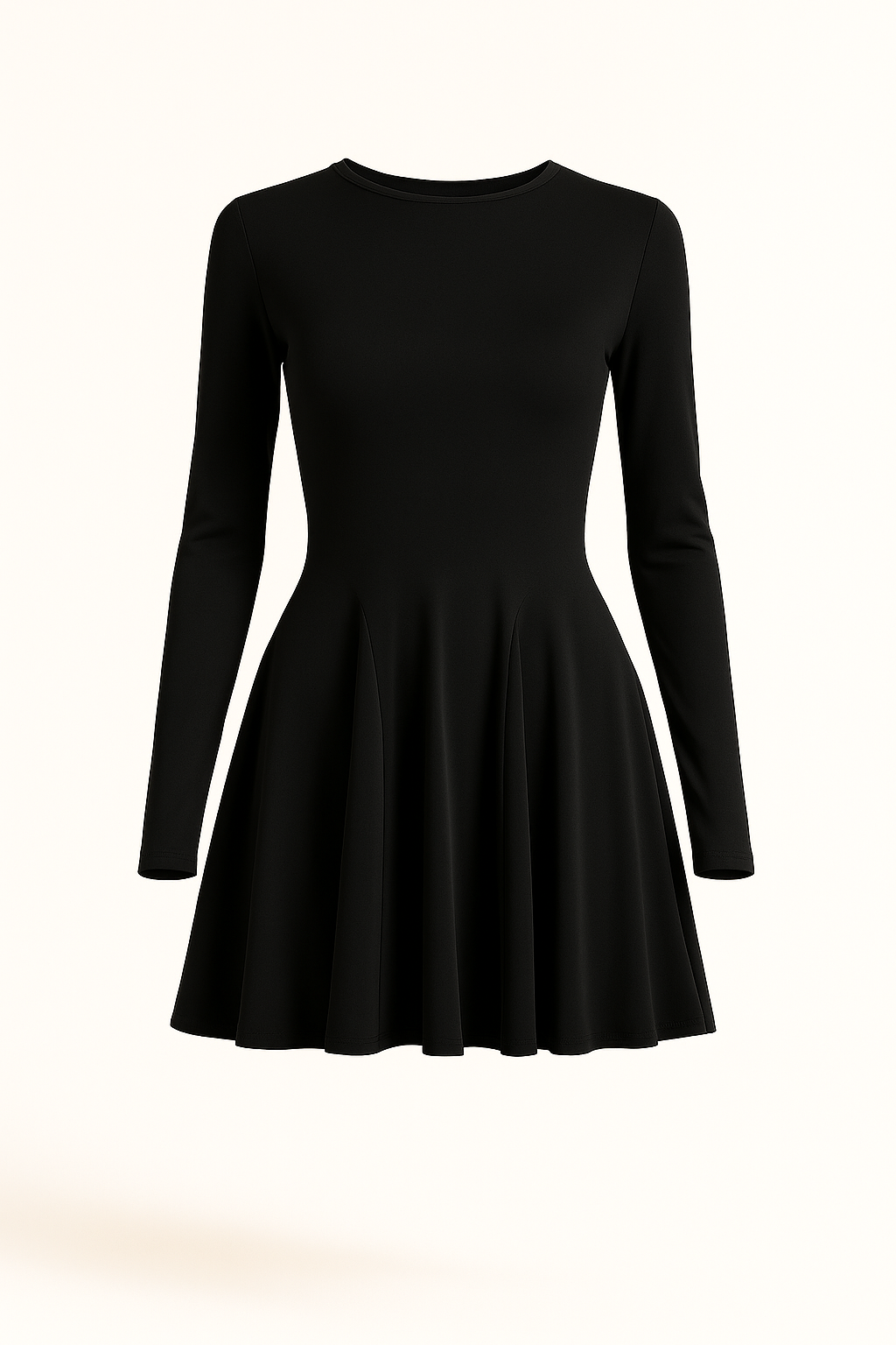 Robe courte évasée à manches longues | Noire | Minimalisme chic et silhouette féminine