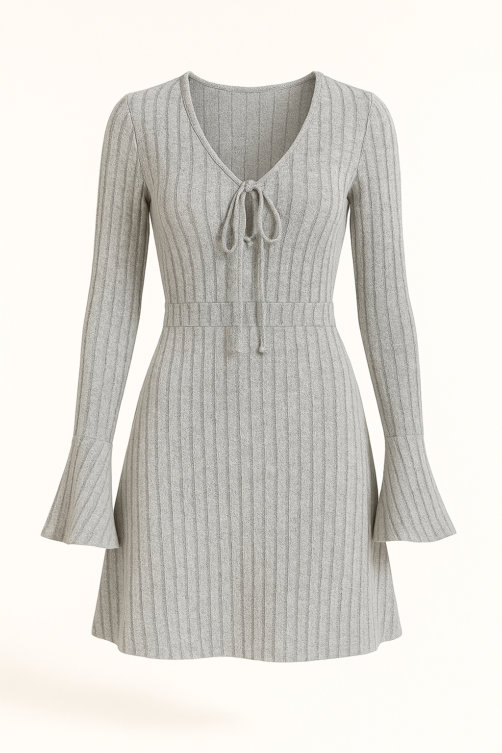 Robe en maille côtelée avec lien | Grise | Confort douillet et coupe flatteuse