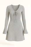 Robe en maille côtelée avec lien | Grise | Confort douillet et coupe flatteuse