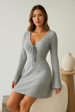 Robe en maille côtelée avec lien | Grise | Confort douillet et coupe flatteuse