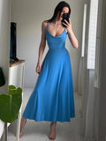 Robe Longue en Satin | Col Bénitier | Silhouette Élégante et Fluide