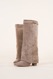 Bottes Hautes en Suédine avec Revers | Élégance Khaki | Style Structuré