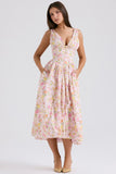Robe Midi Fleurie | Corsage Structuré & Jupe Évasée | Élégance Fraîche