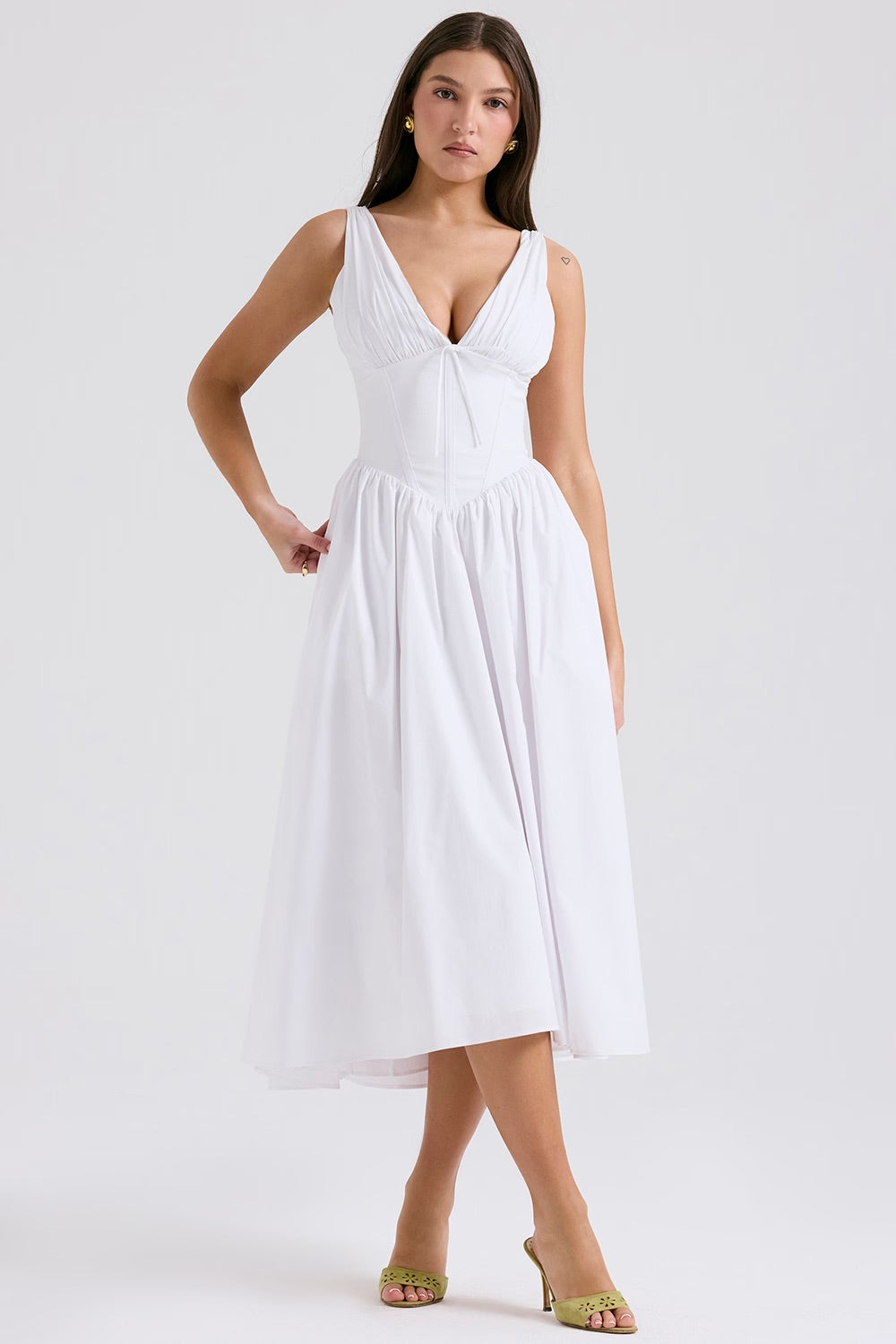 Robe Midi Fleurie | Corsage Structuré & Jupe Évasée | Élégance Fraîche