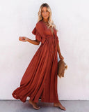 Robe Longue Bohème Boutonnée | Rouge Terre | Fluide & Élégante