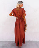 Robe Longue Bohème Boutonnée | Rouge Terre | Fluide & Élégante