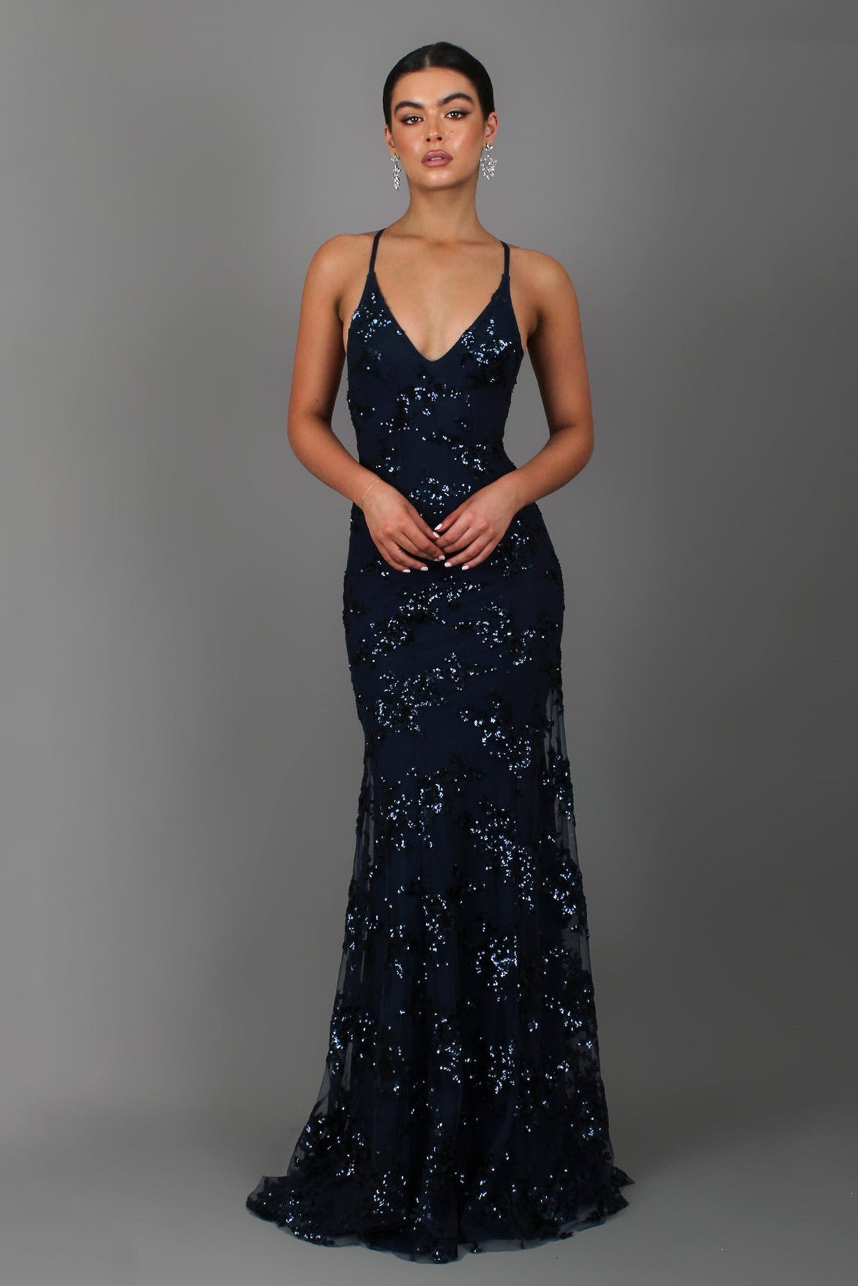 Robe de Soirée à Sequins | Bleu Marine | Élégante & Brillante