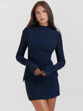 Robe Mini Élégante | Manches Longues | Col Haut