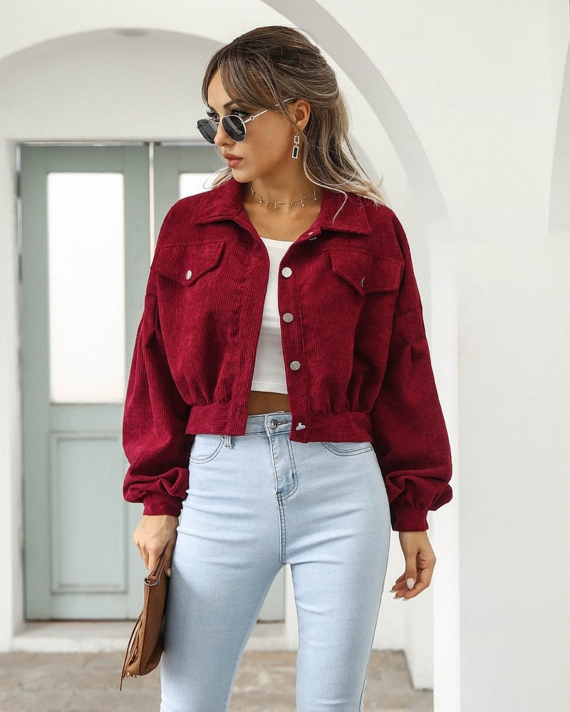 Veste Courte en Velours Côtelé | Manches Oversize | Tendance & Confortable