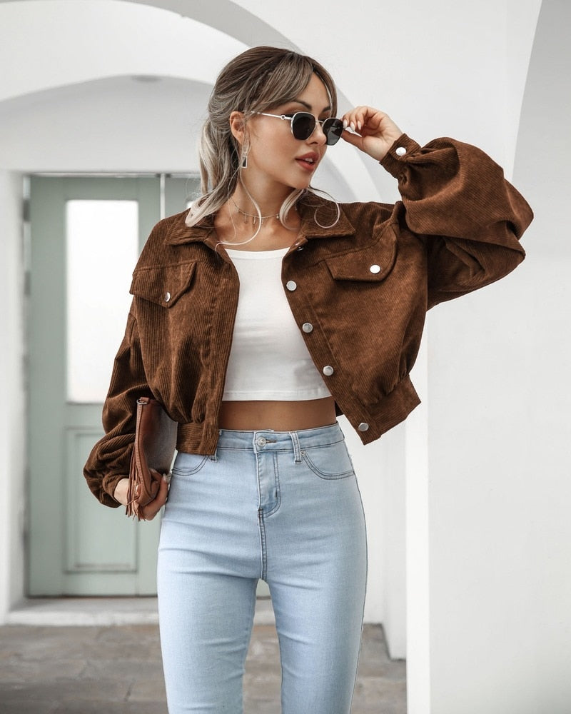 Veste Courte en Velours Côtelé | Manches Oversize | Tendance & Confortable