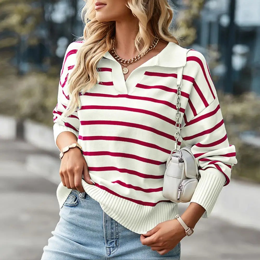 Pull Polo en Maille Rayé | Chic & Décontracté | Élégance à la Française