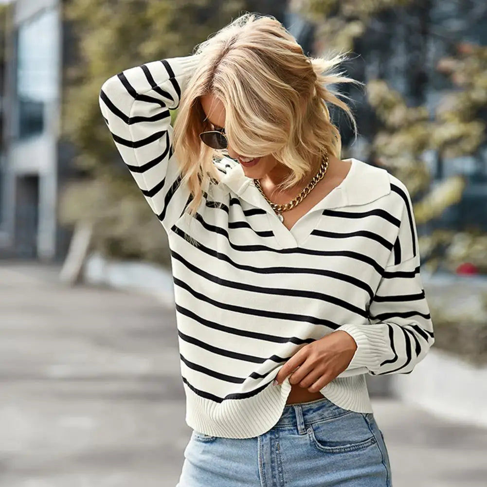 Pull Polo en Maille Rayé | Chic & Décontracté | Élégance à la Française