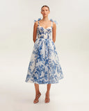 Robe Midi Fleurie | Imprimé Bleu Romantique | Légère & Élégante