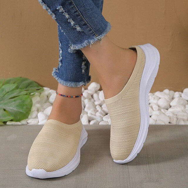 Mules Confort Tricotées | Kaki | Baskets Légères à Enfiler