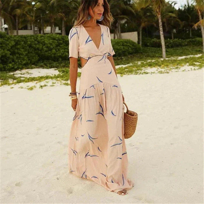 Robe Longue Bohème Découpée | Confort Fluide | Élégance de Plage