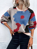 Pull graphique en maille texturée | Motif abstrait | Coupe droite | Style artistique