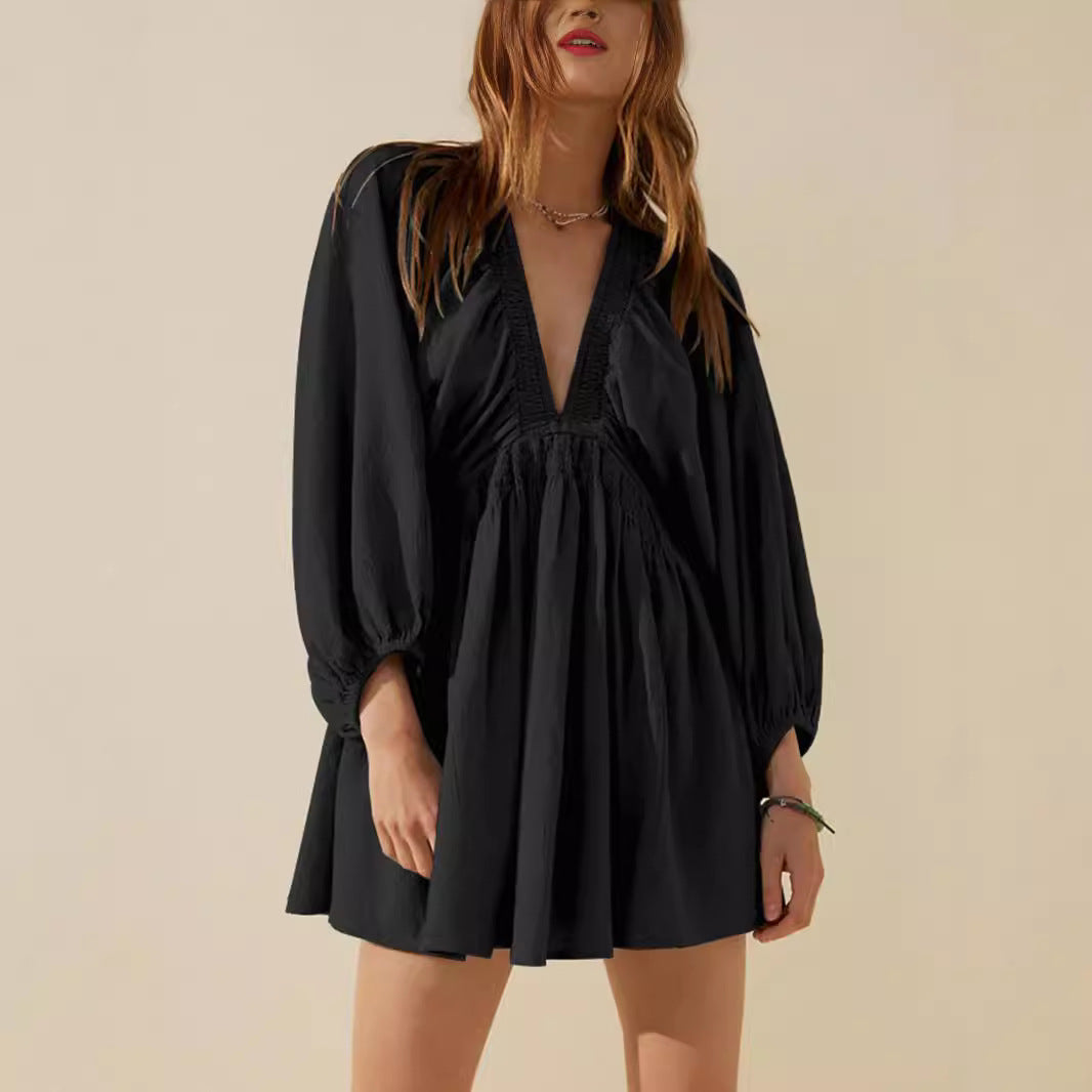 Robe Courte Bohème à Décolleté Plongeant | Décontractée | Fluide et Chic