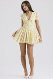 Robe Courte à Fleurs et Manches Bouffantes | Fleurs Jaunes | Romantique, Légère et Féminine