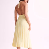 Robe Midi en Maille à Col Halter | Mélange de Coton Côtelé | Moderne et Sophistiquée