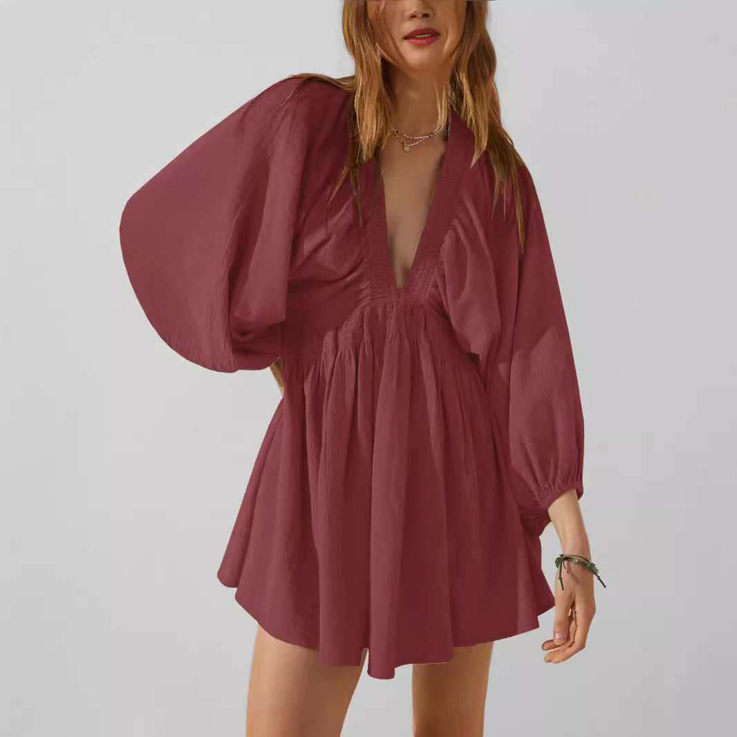 Robe Courte Bohème à Décolleté Plongeant | Décontractée | Fluide et Chic