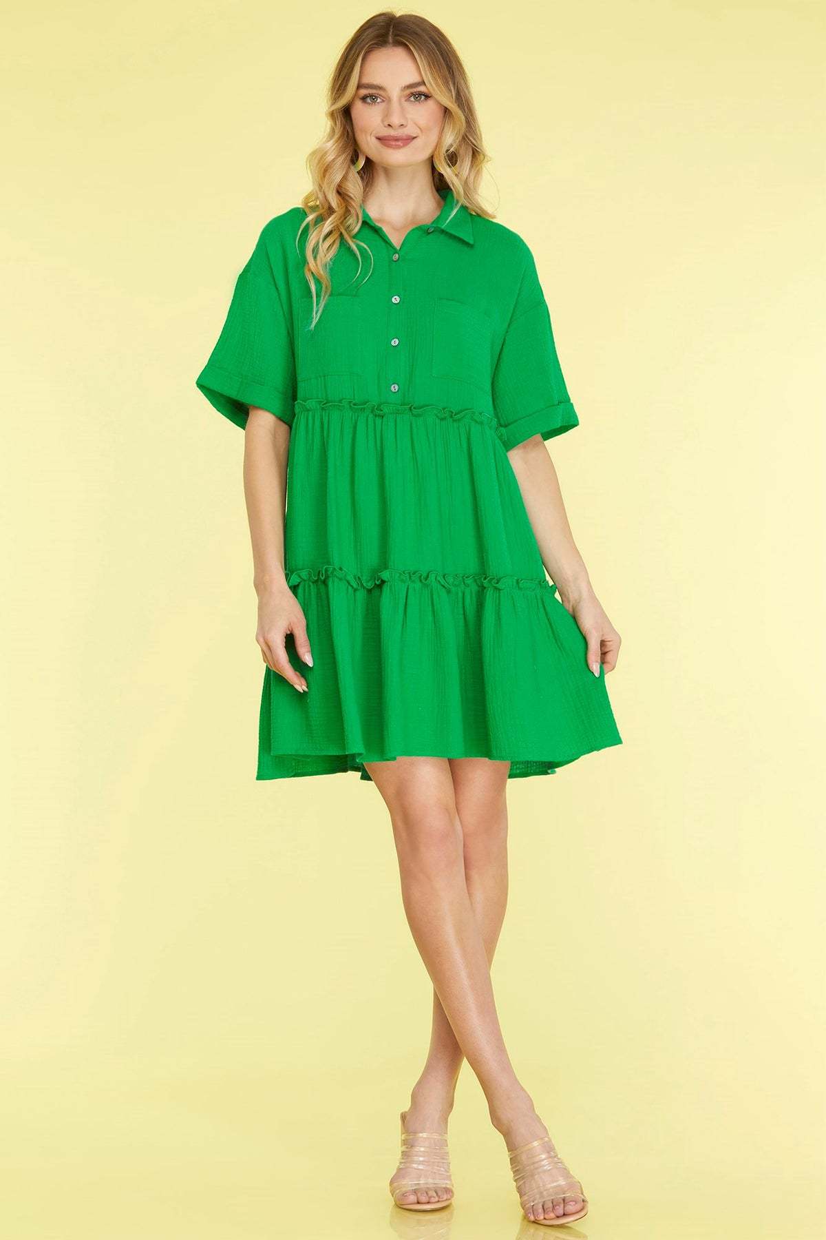 Robe Chemise à Volants en Coton | Bleue | Fraîche, Décontractée et Élégante