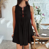 Robe Courte Plissée à Liens | Légère | Décontractée et Naturellement Chic