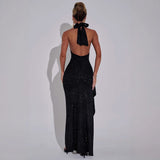 Robe Longue Pailletée à Col Haut | Élégante | Sensuelle et Chic