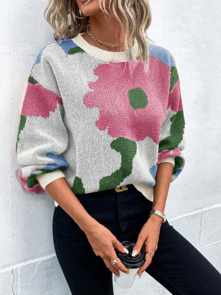 Pull graphique en maille texturée | Motif abstrait | Coupe droite | Style artistique