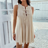 Robe Courte Plissée à Liens | Légère | Décontractée et Naturellement Chic