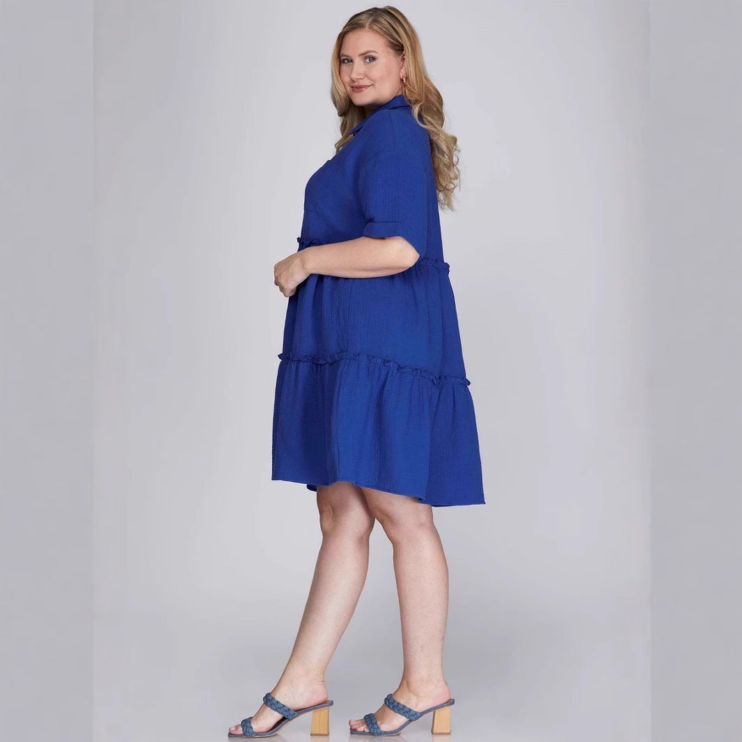 Robe Chemise à Volants en Coton | Bleue | Fraîche, Décontractée et Élégante