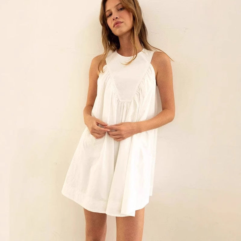 Robe Courte en Coton Sans Manches | Coupe Évasée | Simplicité d'Été