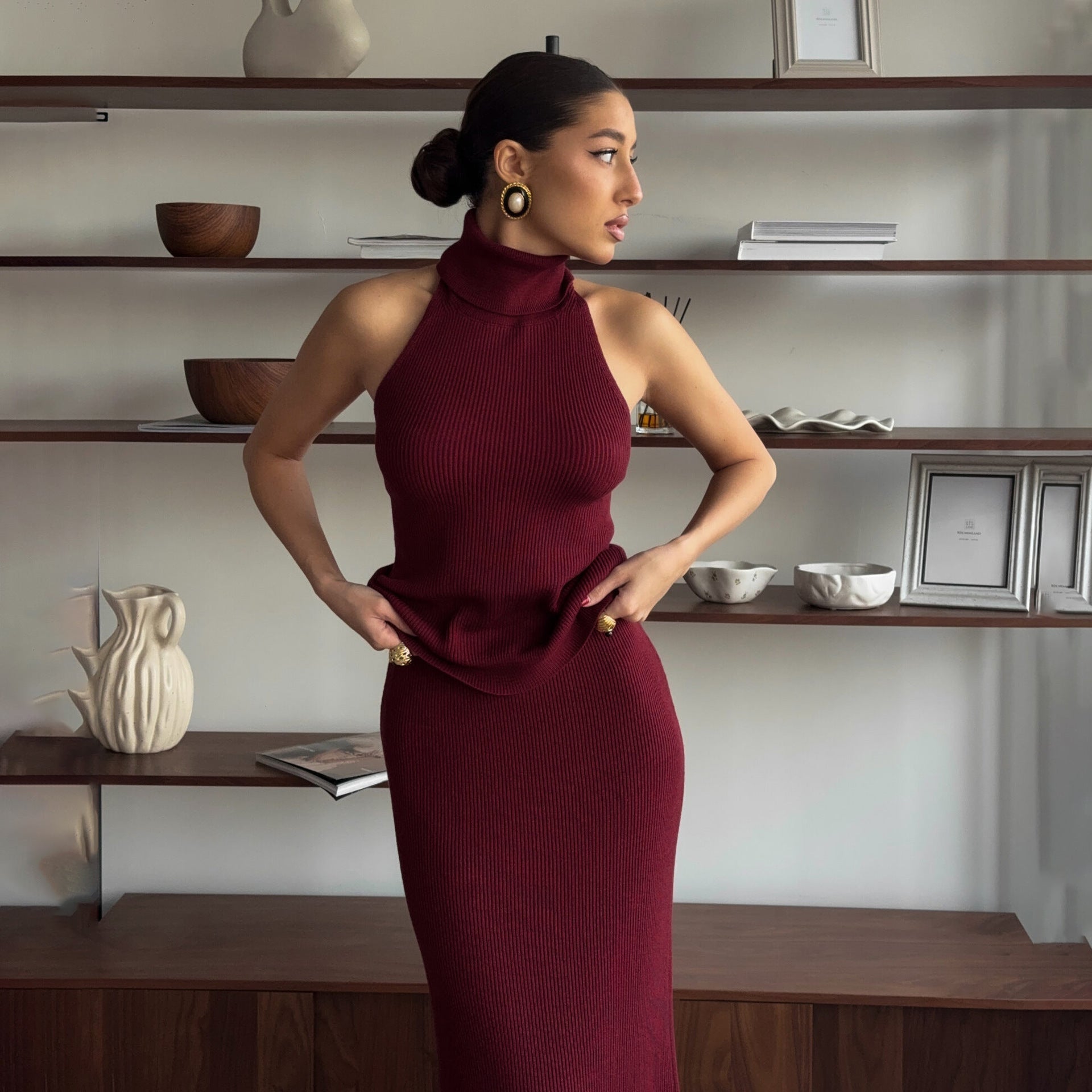 Robe Pull Sans Manches Ajustée | Mélange de Coton Côtelé | Élégante et Moderne