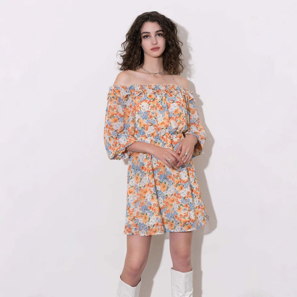 Robe Fleurie Épaules Dénudées | Abricot | Féminine, Décontractée et Rayonnante