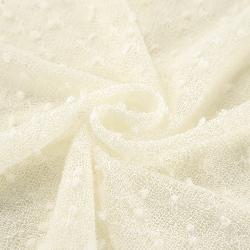 Robe Courte Texturée | Manches Longues Transparentes | Élégance Abricot Doux